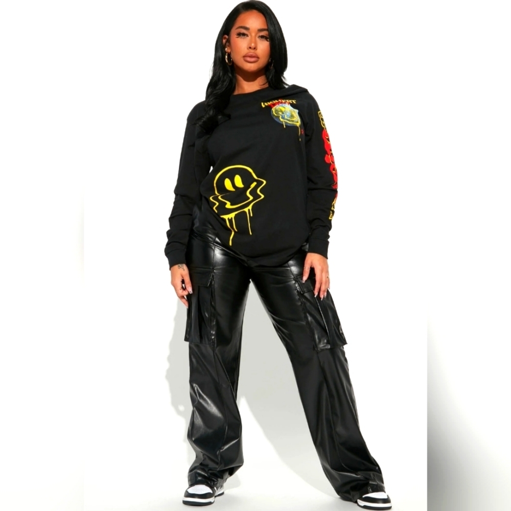 Fashion Nova Womens Highest Drip Long Sleeve Shirt Top Size Large Casual Goth